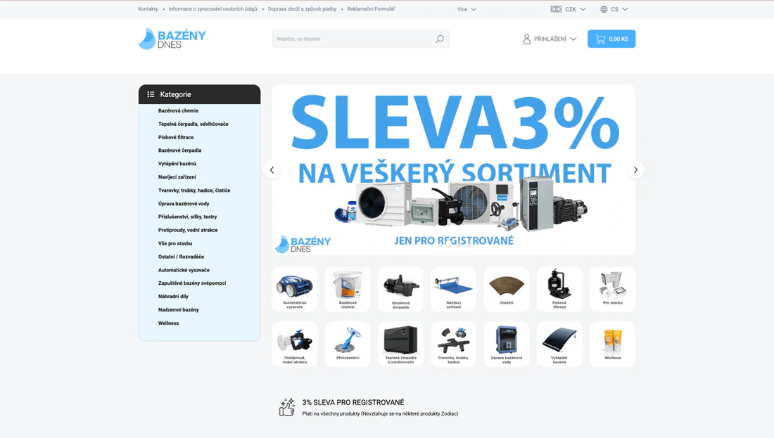 Původní pohled na e-shop BazényDnes.cz
