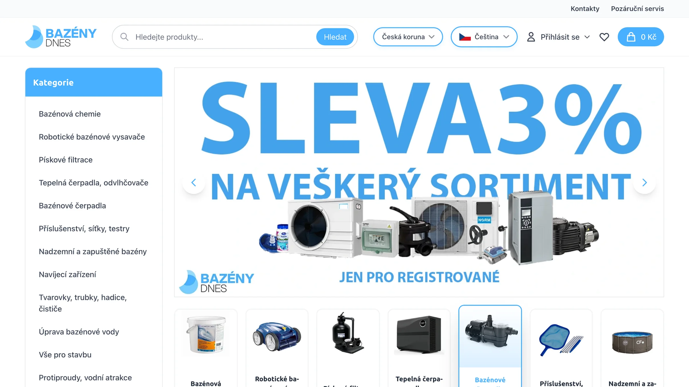 Homepage s rychlou orientací v širokém katalogu bazénové techniky.